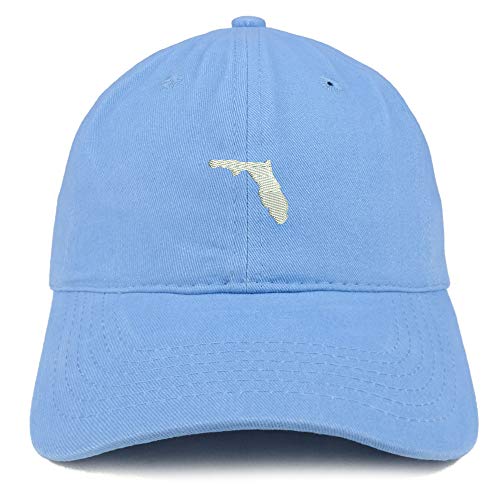 Trendy Apparel Shop Florida State Map Embroidered Soft Crown 100% Brushed Cotton Cap - color: Carolina Blue