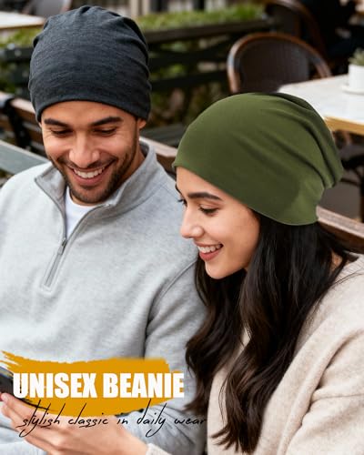 ROYBENS 100% Cotton T-Shirt Beanie for Women Men Slouchy Soft Skull Cap - color: 2pcs-black, Pink