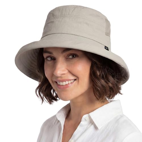 TOP-EX UVCoolix™ Women's Cooling Bucket Sun Hat with Ponytail Hole Wide Brim UPF 50 Packable Summer Travel Outdoor - color: Grey, size: Large-X-Large