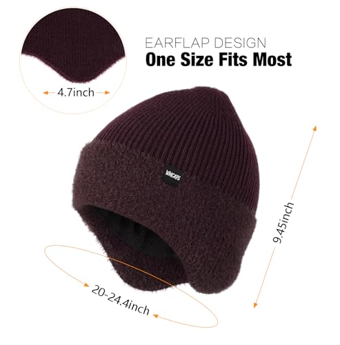 Wmcaps Winter Fleece Lined Beanie with Earflaps for Men Women Outdoor - color: Maroon
