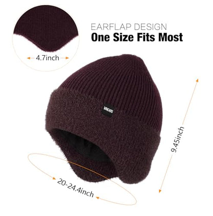 Wmcaps Winter Fleece Lined Beanie with Earflaps for Men Women Outdoor - color: Maroon