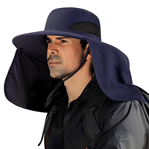 DOCVIT Fishing Hat for Men&Women,Outdoor UV Waterproof Wide Brim Bucket Hat,UPF50+ Sun Hat with Neck Flap - color: Navy