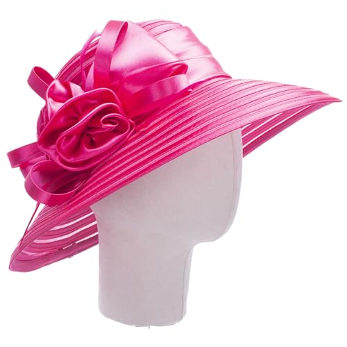 Lawliet Womens Satin Ribbon Church Wedding Sun Wedding Occasion Hat A214 - color: Hot Pink