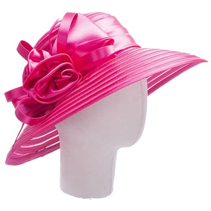 Lawliet Womens Satin Ribbon Church Wedding Sun Wedding Occasion Hat A214 - color: Hot Pink