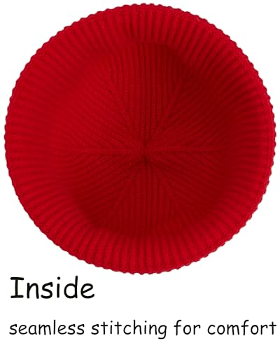 Thin Wool Fisherman Beanie Hat Unisex Cuffed Trawler Skull Cap - color: 1 Red