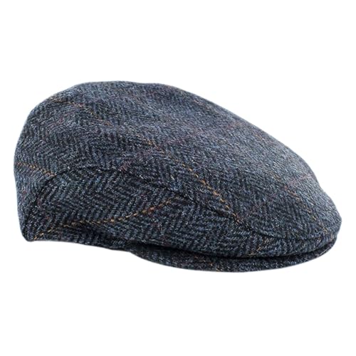 Mucros Weavers Irish Flat Cap Men Trinity Tweed Hat Driving Cap Made in Ireland - color: Col 34 (Blue Herringbone), size: Medium