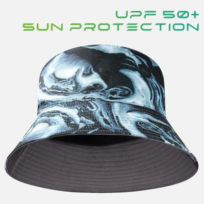 UPF 50+ Reversible Sun Hat - color: Dark Grey/Gray and White Waves, size: Large