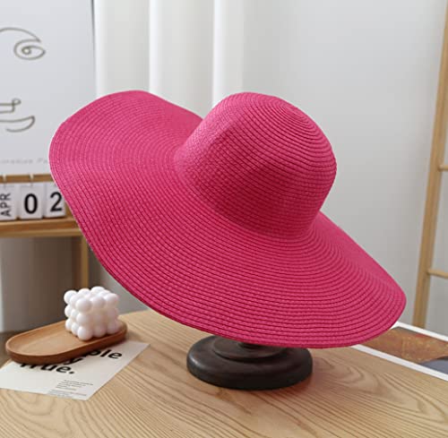 Big Beach Hats for Women Foldable Summer Wide Brim Packable Oversized Sun Hat Lady Girl Travel Straw Cap - color: Rose Red