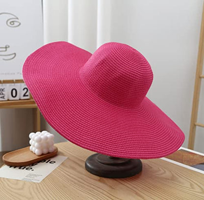 Big Beach Hats for Women Foldable Summer Wide Brim Packable Oversized Sun Hat Lady Girl Travel Straw Cap - color: Rose Red