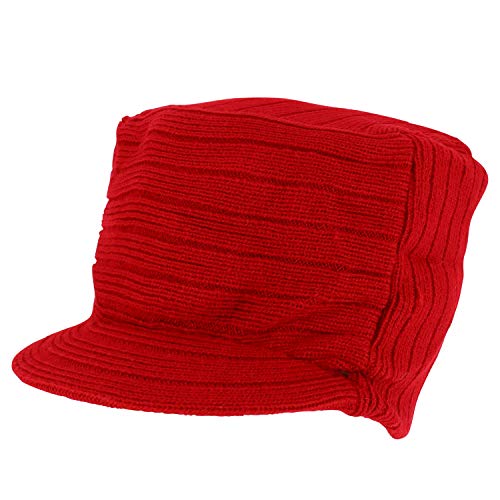 Armycrew Flat Top Army Style Knitted Visored Beanie Cap - color: Red