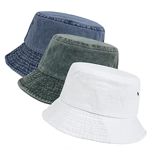 Washed Cotton Bucket Hats Packable Summer Beach Cap for Men Women - color: Ce-bh-navy-white-darkgreen
