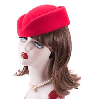 Lawliet Wool Stewardess Air Hostesses Pillbox Hat Millinery Teardrop Fascinator Base A040 - color: Red