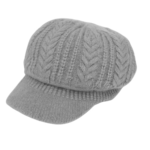 Women Knit Visor Beanie Warm Winter Hat Soft Cable Knit Cap Cozy Brim Style for Fall and Cold Weather - color: Gray