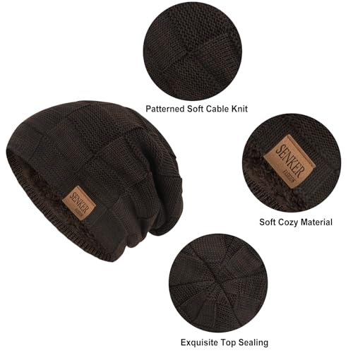 Senker Fashion 2 Pcs Winter Slouchy Beanie Hats for Men, Warm Mens Beanies - color: Black Coffee