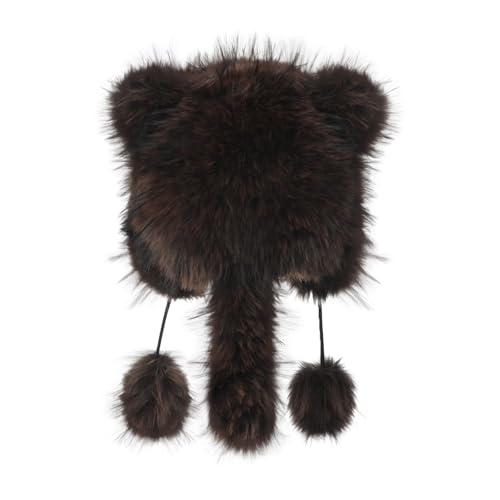 Raccoon Tail Parent-Child Plush Hat Warm Faux Fur Animal Hat with Tail - color: Adult Style-coffee