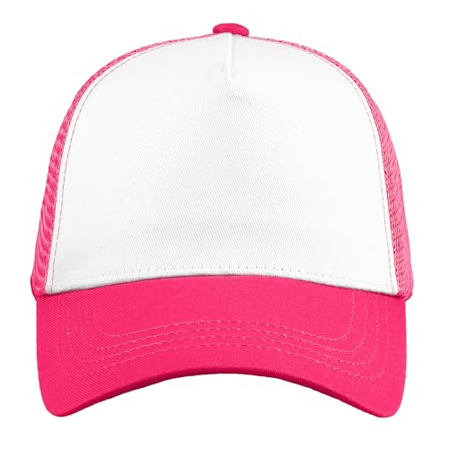 Falari 5-Panel Mesh Baseball Cap, Trucker Hat, Structured Plain Design, Cotton, Adjustable Size - color: 1pk Hot Pink