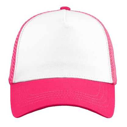 Falari 5-Panel Mesh Baseball Cap, Trucker Hat, Structured Plain Design, Cotton, Adjustable Size - color: 1pk Hot Pink