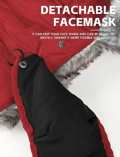 Buauty Fur Trapper Hat for Men Women Winter Windproof Soft Russian Ushanka Hats with Warm Ear Flaps & Removable Mask - color: Red