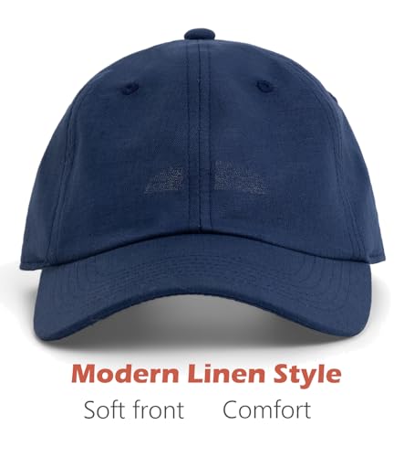 Linen Cotton Baseball Cap, Summer Breathable Dad Hat Men Women - color: Navy