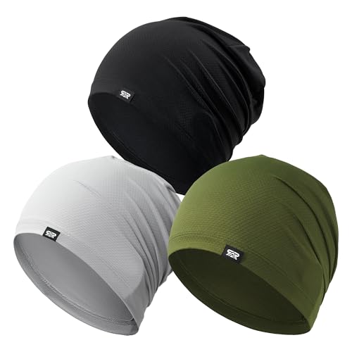 QINGLONGLIN Cooling Skull Cap Sweat Wicking Breathable for Men Women 3 Pack - color: Black + Grey + Army Green