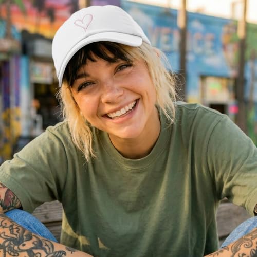 Hand Drawn Heart Hat Womens Embroidered Baseball Cap - color: White