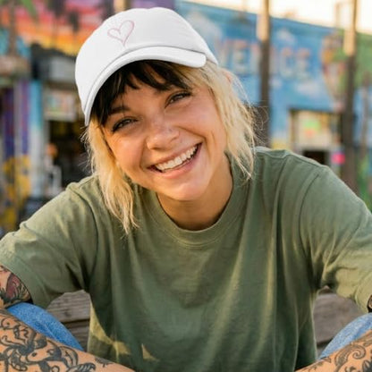 Hand Drawn Heart Hat Womens Embroidered Baseball Cap - color: White