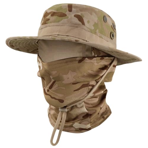 Camo Boonie Sun Hat with Balaclava Face Mask Outdoor Fishing Hat - color: Camo Desert