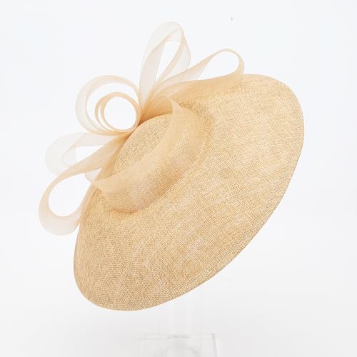 Elegant Wide Brim Fascinator Hat for Women, Detachable Headband & Clip - color: Light Khaki