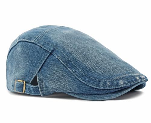Cotton Newsboy Cap,Breathable Ivy Gatsby Cabbie Beret Hat for Men's Women Driving Hunting Golf - color: Denim Medium Blue