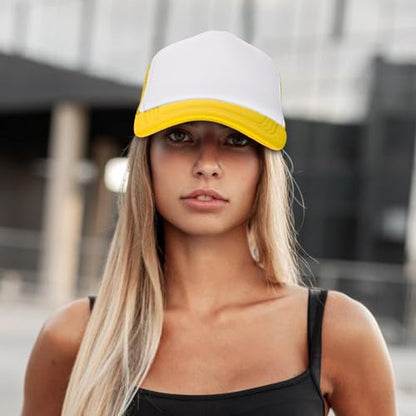 Ultrafun 10 Pack Trucker Hat Mesh Sublimation Blank Hats Adjustable Baseball Caps Hats for Men Women - color: Yellow White