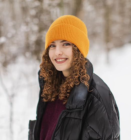 Beanie for Men Women Cuffed Thick Knitted Skull Cap Unisex Winter Hat - color: Orange
