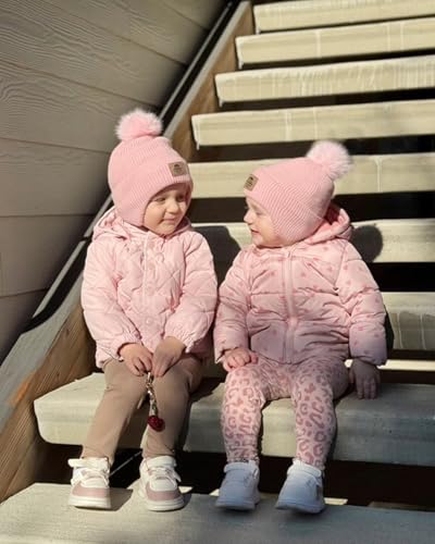 FURTALK Baby Toddler Winter Hat Fleece Lined Beanie Earflaps Outdoor - color: White+pink, size: 6-24 Months