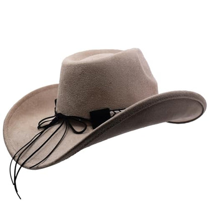 Women Men Western Cowboy Cowgirl Hat with Buckle Belt Wide Brim Outdoor Fedora Hats - color: Beige