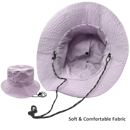 woogwin Waterproof Bucket Rain Hat with Chin Strap Quick Dry Packable Boonie Sun Hat Safari Hat UV Protection - color: Light Purple