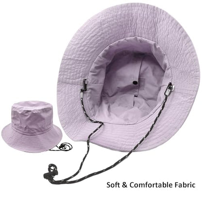 woogwin Waterproof Bucket Rain Hat with Chin Strap Quick Dry Packable Boonie Sun Hat Safari Hat UV Protection - color: Light Purple