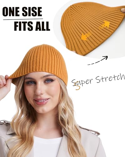Wool Knit Beanie Hats for Men Women,Cuffless Winter Skull Caps - color: 1-yellow