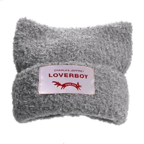 Knitted Beanie Hat Cute Rabbit Long Ears Fun Caps Fluffy Winter Warm Knitted Rabbit Hats Outdoor Slotty Cap - color: Greyr