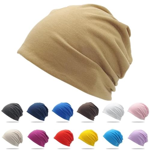 Cotton Slouchy Beanie hat Candy Color Chemo Skull Cap Men Women Beanies - color: Khaki