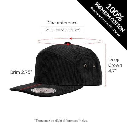 7 Panel Corduroy Cap – Structured Cotton Snapback Flat Bill Adjustable Unisex Streetwear Hat - color: White
