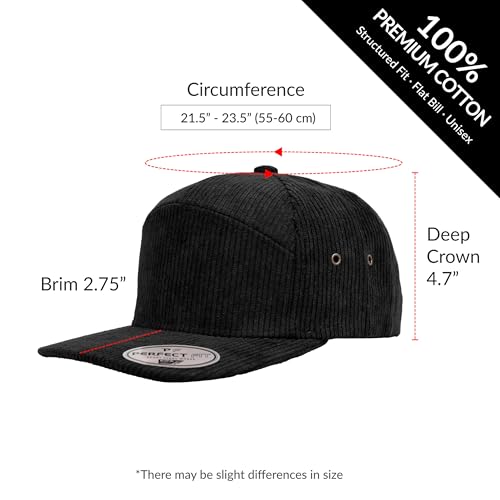 7 Panel Corduroy Cap – Structured Cotton Snapback Flat Bill Adjustable Unisex Streetwear Hat - color: Light Pink