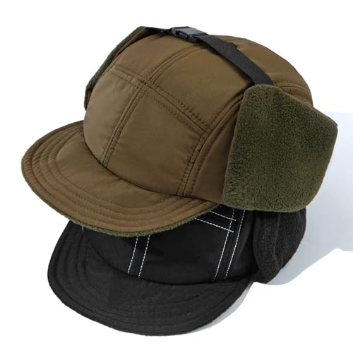 Clakllie Winter Earflaps Hat Short Brim Baseball Cap with Ear Flap Warm Trapper Hat Soft 5 Panel Style Russian Hats - color: Cdus-bswd2403-brown