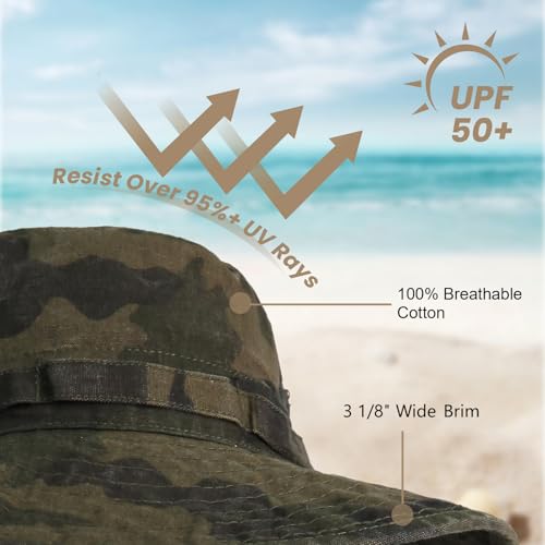 Bucket Hat UV Protection Sun Hat, Boonie Fishing Safari Hats for Outdoors - color: Woodland Camo