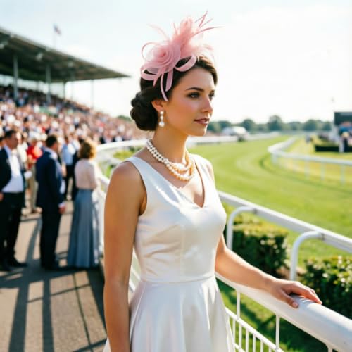 DRESHOW Fascinators Hats for Women Tulle Feather Tea Party Fascinator Hats - color: Nude Pink