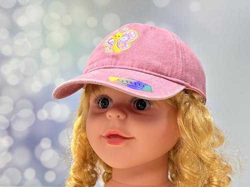 Adjustable Embroidery Animal Baseball Hat for Kid Toddler Child - color: Colorful Butterfly (Washed Pink)