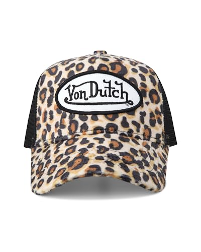 Von Dutch Unisex Velvet Trucker Hat, Curved Bill, Mesh Back, Snapback - color: Natural Leopard