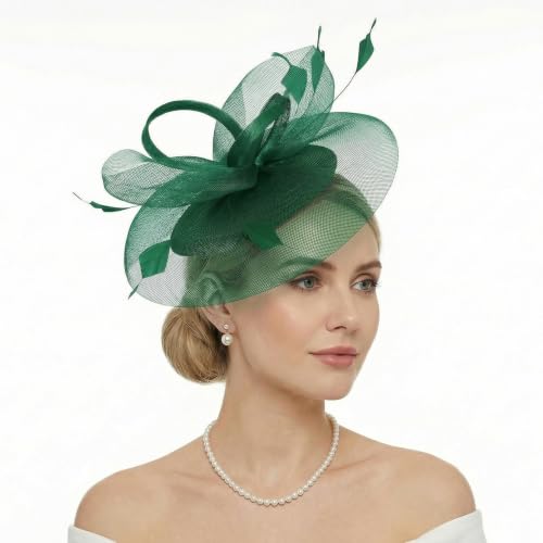 tiggell Fascinators Tea Party Hat for Women, Fascinator with Pillbox Hat - color: Green