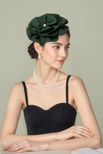 BABEYOND Fascinators Hats for Women Layered Flower Tea Party Derby Hats - color: Dark Green
