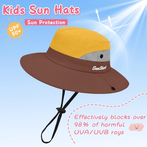 ZOORON Kids Girls Ponytail Sun Hat UPF 50+ Breathable Mesh Water-Resistant - color: Two-tone Yellow