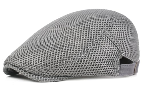 DIYDECAL Mens Breathable Mesh Summer Hat Adjustable Newsboy Beret Ivy Cap Cabbie Flat Cap - color: Light Grey