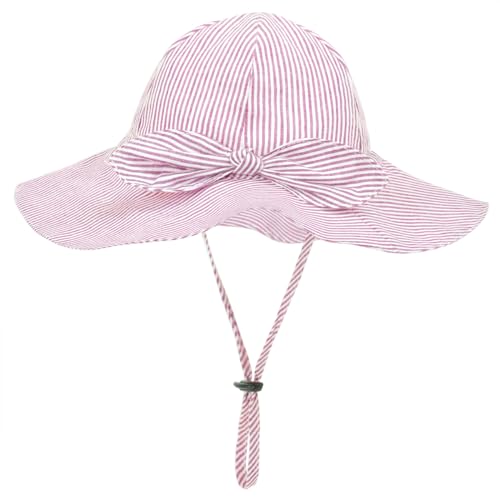 Toddler Kids Baby Girl Sun Hat Floppy Cotton Summer Hat 50+ SPF Protective - color: 04/Stripe/Purple, size: 0-6 Months